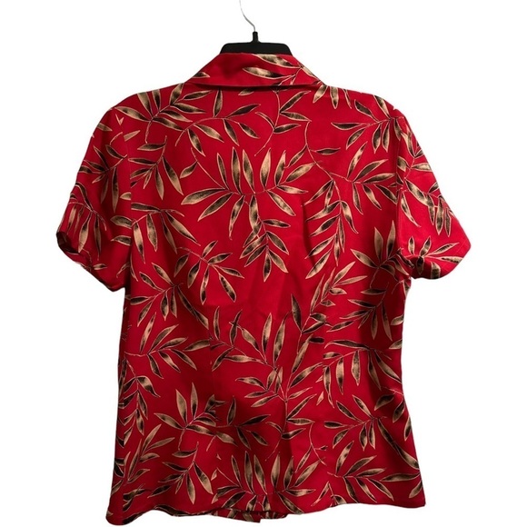 Valerie Stevens Pure Silk Button-down Red Blouse w/ Palm Branches, Womens Size 8 - Picture 4 of 16